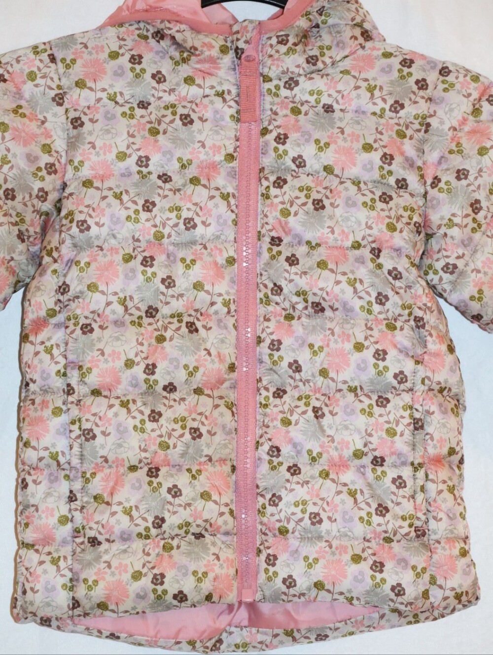 Okie Dokie Pink Floral Puffer Jacket with Hood.